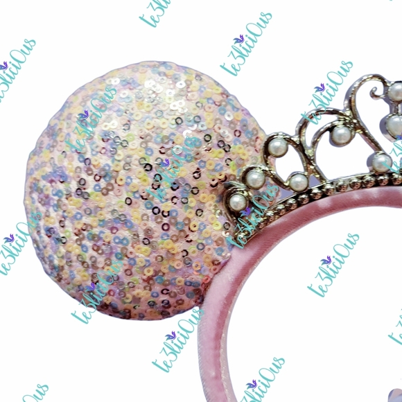 DISNEY PARKS PEARL SEQUINED TIARA EARS HEADBAND - Picture 5 of 5